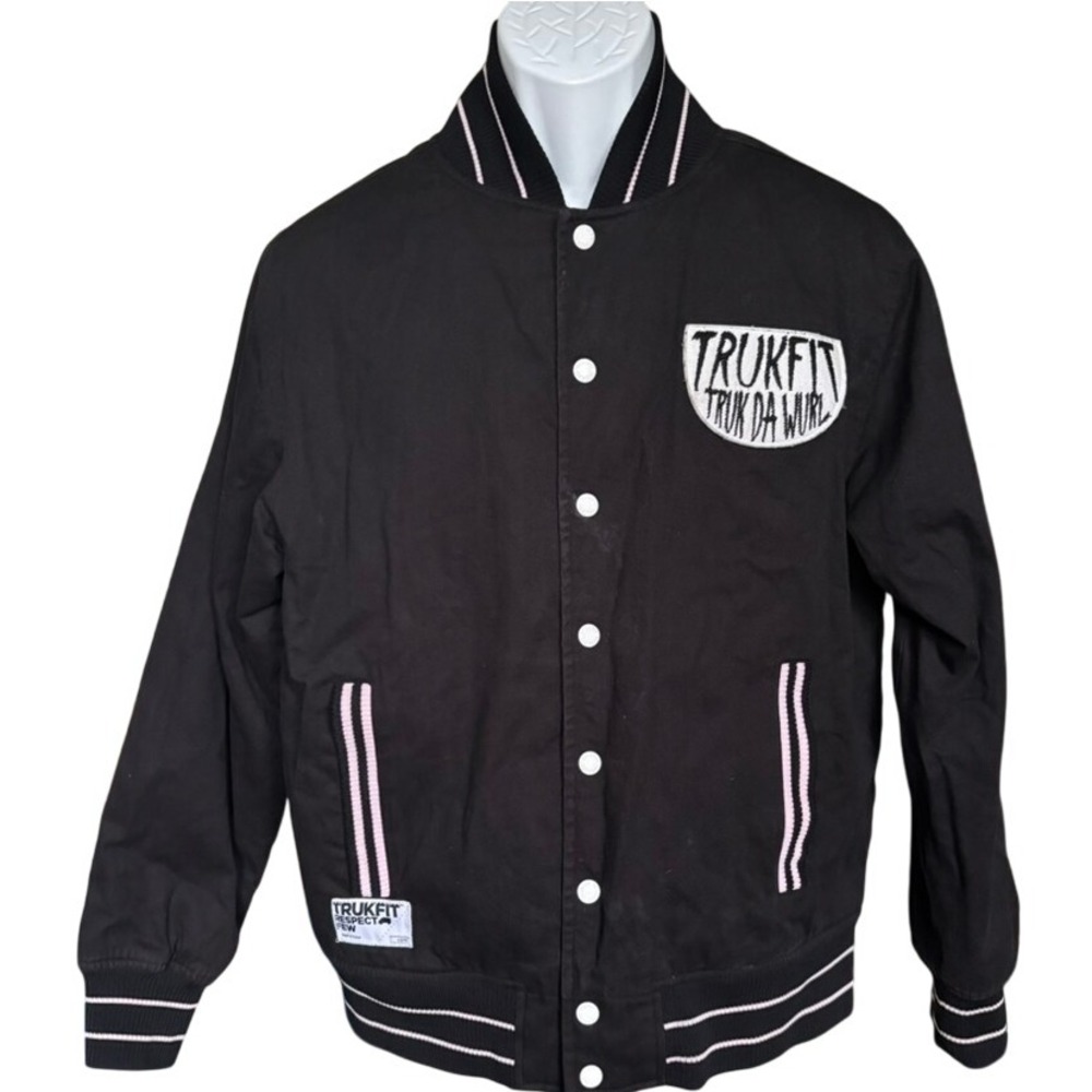 Trukfit Truk Da Wurl Varsity Jacket Sz M Black‎ Lil Wayne Streetwear 100% Cotton